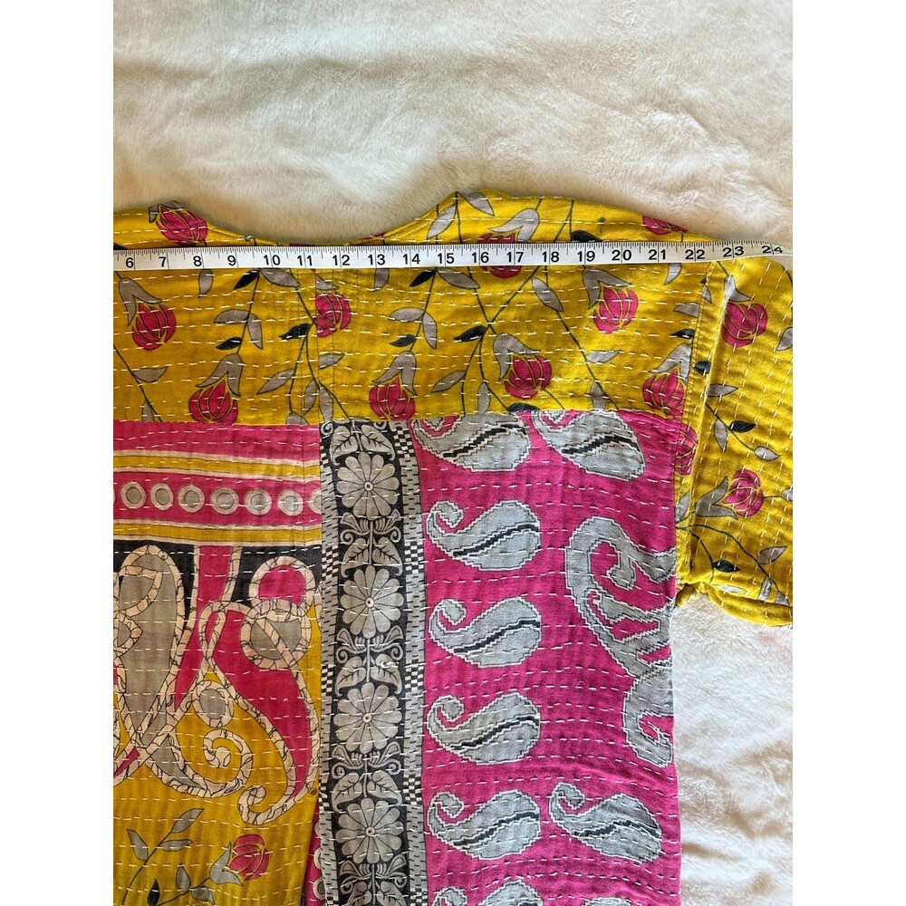 Women's Handmade Kantha Jacket Cotton Sari Robe Coat S/M Indian Boho Hippy OOAK - Picture 8 of 10